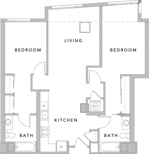 Floor plan for 2 beds, 2 baths, 1050 sqft